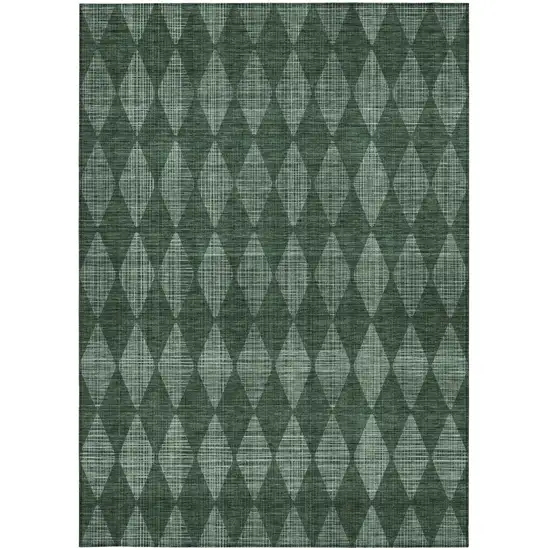 Olive Green Geometric Washable Indoor Outdoor Area Rug Photo 5