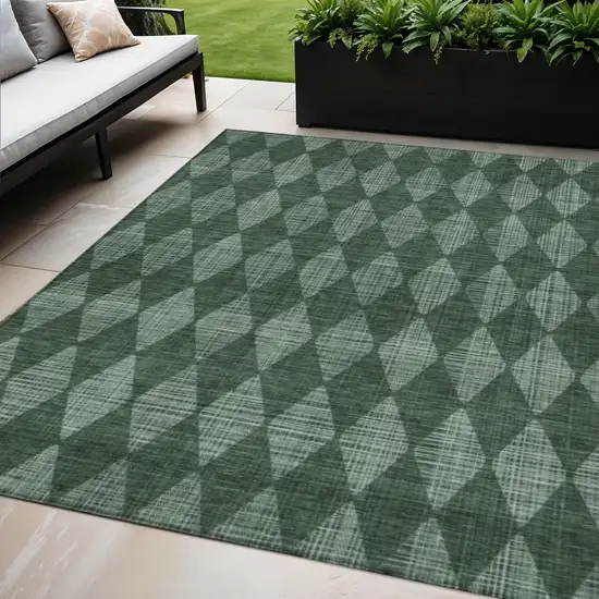 Olive Green Geometric Washable Indoor Outdoor Area Rug Photo 1