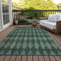 Photo of Olive Green Geometric Washable Indoor Outdoor Area Rug