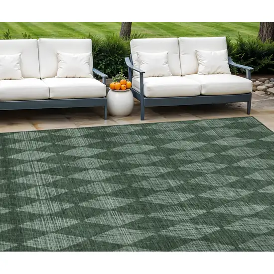 Olive Green Geometric Washable Indoor Outdoor Area Rug Photo 1