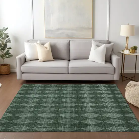 Olive Green Geometric Washable Indoor Outdoor Area Rug Photo 7