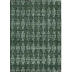 Photo of Olive Green Geometric Washable Indoor Outdoor Area Rug