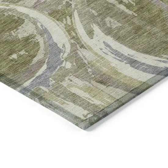 Olive Green Gray And Beige Geometric Washable Indoor Outdoor Area Rug Photo 4