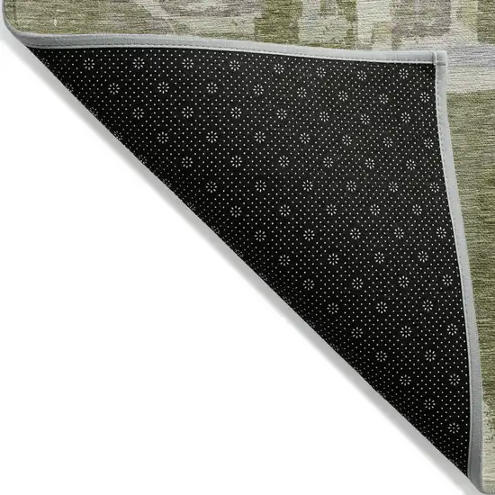 Olive Green Gray And Beige Geometric Washable Indoor Outdoor Area Rug Photo 5