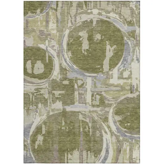 Olive Green Gray And Beige Geometric Washable Indoor Outdoor Area Rug Photo 8