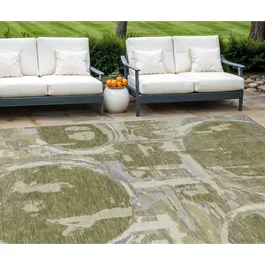 Photo of Olive Green Gray And Beige Geometric Washable Indoor Outdoor Area Rug