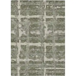 Photo of Olive Green Gray And Beige Striped Washable Indoor Outdoor Area Rug