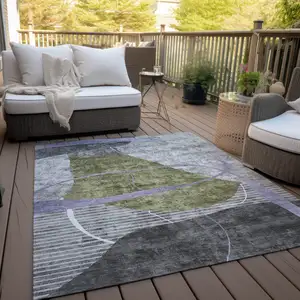 Photo of Olive Green Gray And Charcoal Abstract Washable Indoor Outdoor Area Rug