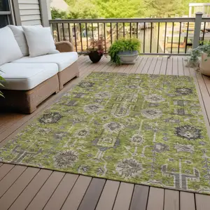 Photo of Olive Green Gray And Charcoal Oriental Washable Indoor Outdoor Area Rug