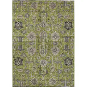 Photo of Olive Green Gray And Charcoal Oriental Washable Indoor Outdoor Area Rug