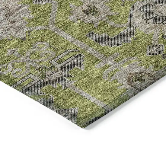 Olive Green Gray And Charcoal Oriental Washable Indoor Outdoor Area Rug Photo 3