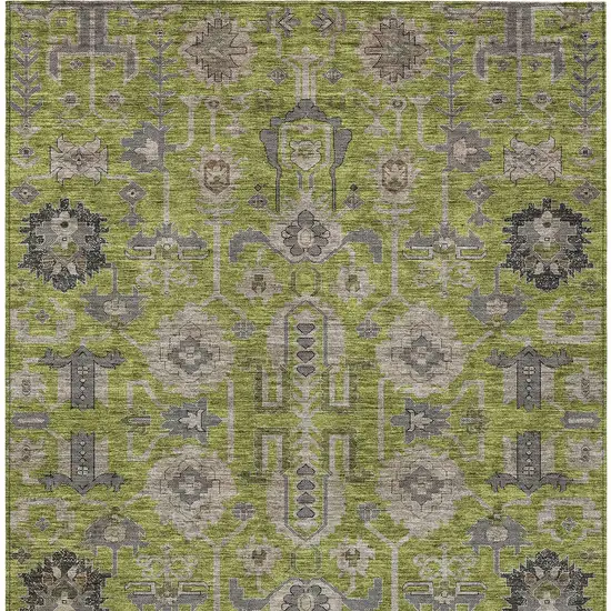 Olive Green Gray And Charcoal Oriental Washable Indoor Outdoor Area Rug Photo 6