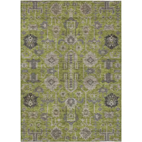 Olive Green Gray And Charcoal Oriental Washable Indoor Outdoor Area Rug Photo 1