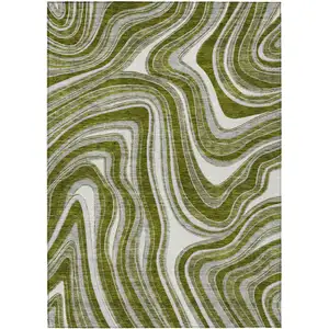 Photo of Olive Green Gray And Ivory Abstract Washable Indoor Outdoor Area Rug