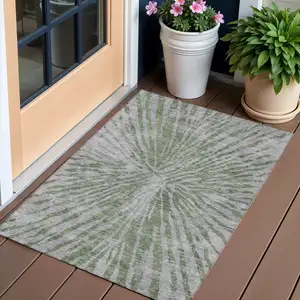 Photo of Olive Green Gray And Silver Abstract Washable Indoor Outdoor Area Rug