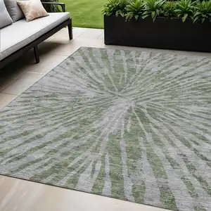 Photo of Olive Green Gray And Silver Abstract Washable Indoor Outdoor Area Rug