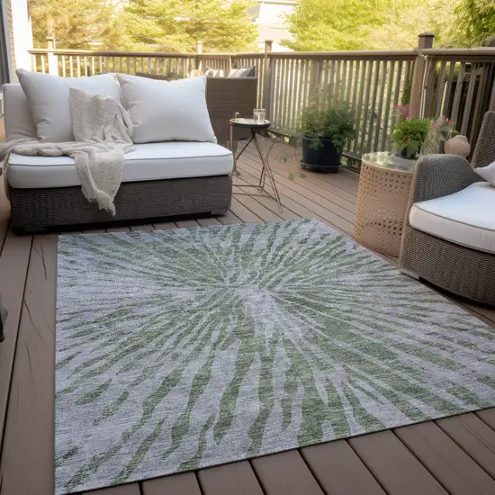 Olive Green Gray And Silver Abstract Washable Indoor Outdoor Area Rug Photo 8