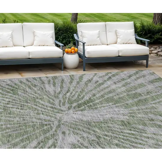 Olive Green Gray And Silver Abstract Washable Indoor Outdoor Area Rug Photo 1