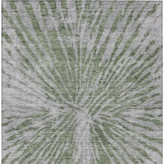 Olive Green Gray And Silver Abstract Washable Indoor Outdoor Area Rug Photo 6