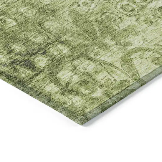 Olive Green Ikat Washable Non Skid Indoor Outdoor Area Rug Photo 4