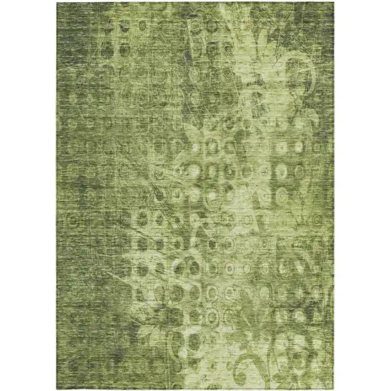 Olive Green Ikat Washable Non Skid Indoor Outdoor Area Rug Photo 5