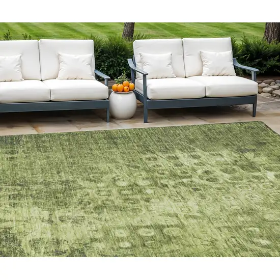 Olive Green Ikat Washable Non Skid Indoor Outdoor Area Rug Photo 1