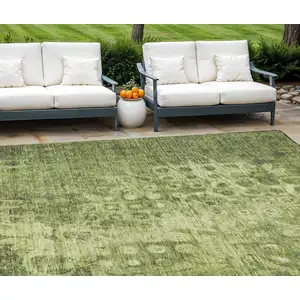 Photo of Olive Green Ikat Washable Non Skid Indoor Outdoor Area Rug