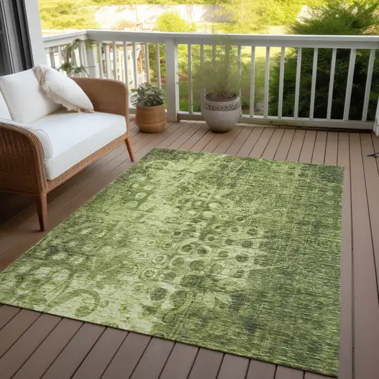 Olive Green Ikat Washable Non Skid Indoor Outdoor Area Rug Photo 6