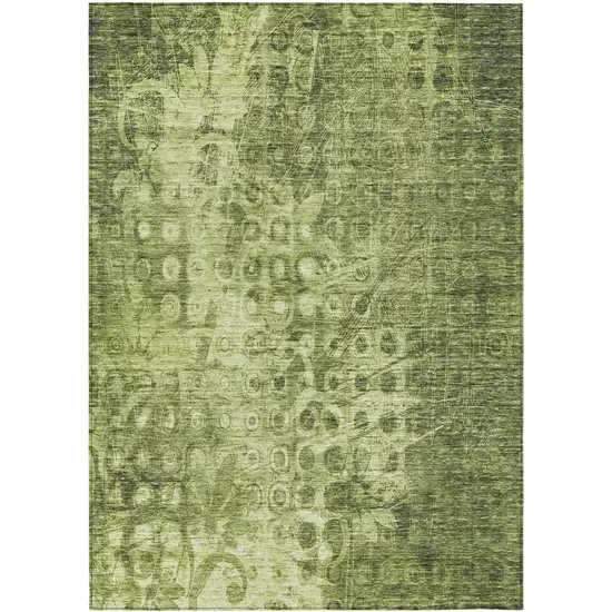 Olive Green Ikat Washable Non Skid Indoor Outdoor Area Rug Photo 2