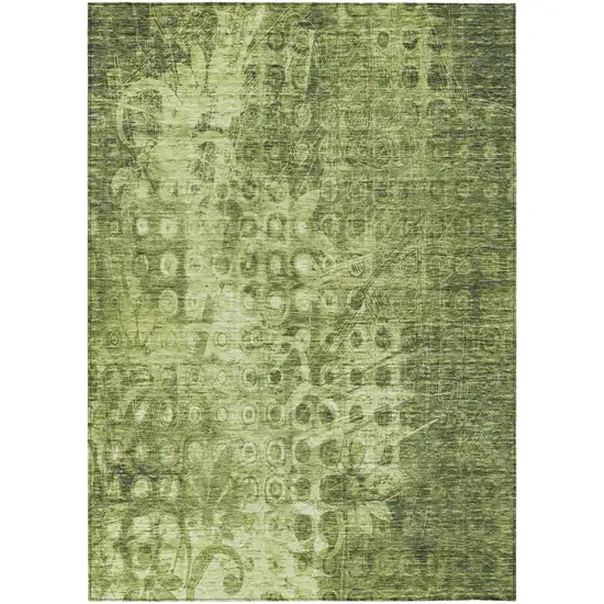 Olive Green Ikat Washable Indoor Outdoor Area Rug Photo 2