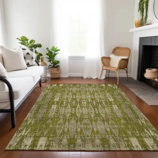 Olive Green Moroccan Washable Non Skid Indoor Outdoor Area Rug Photo 9