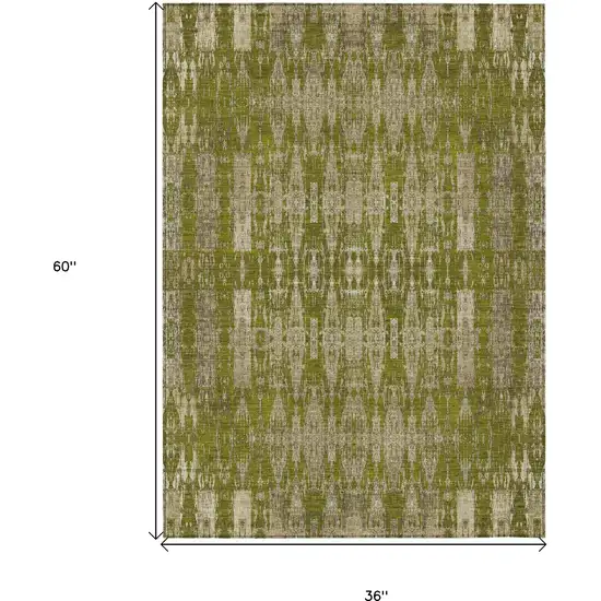 Olive Green Moroccan Washable Non Skid Indoor Outdoor Area Rug Photo 3