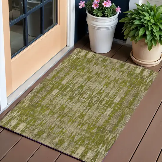 Olive Green Moroccan Washable Non Skid Indoor Outdoor Area Rug Photo 1