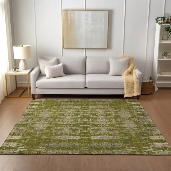 Olive Green Moroccan Washable Non Skid Indoor Outdoor Area Rug Photo 8