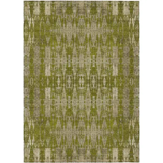 Olive Green Moroccan Washable Non Skid Indoor Outdoor Area Rug Photo 2