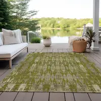 Photo of Olive Green Moroccan Washable Non Skid Indoor Outdoor Area Rug