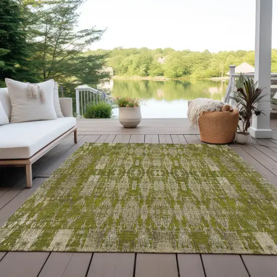 Olive Green Moroccan Washable Non Skid Indoor Outdoor Area Rug Photo 7