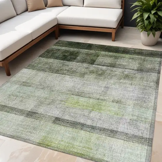 Olive Green Ombre Washable Non Skid Indoor Outdoor Area Rug Photo 1