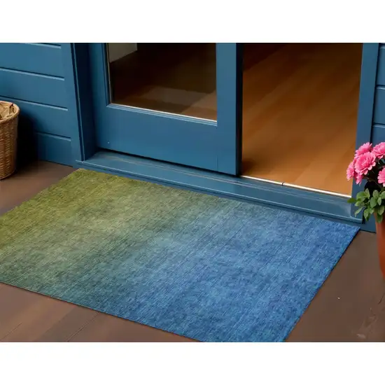 Olive Green Ombre Washable Non Skid Indoor Outdoor Area Rug Photo 1