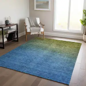 Photo of Olive Green Ombre Washable Non Skid Indoor Outdoor Area Rug