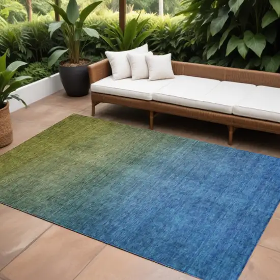 Olive Green Ombre Washable Non Skid Indoor Outdoor Area Rug Photo 1