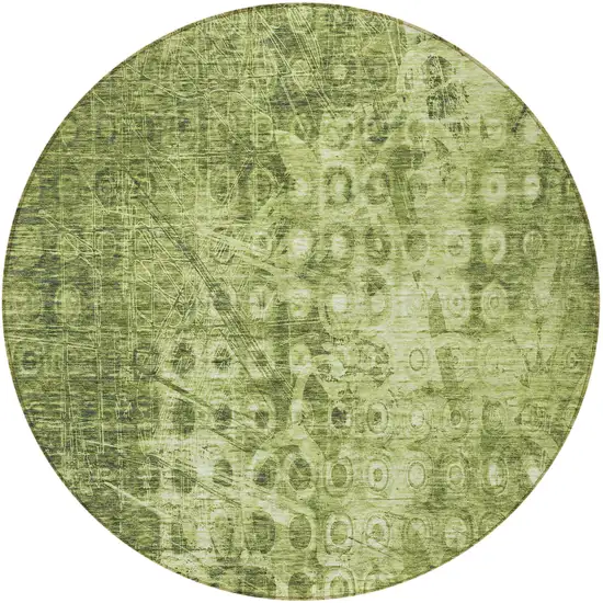 Olive Green Round Ikat Washable Non Skid Indoor Outdoor Area Rug Photo 5