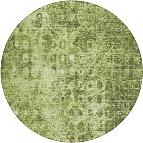 Olive Green Round Ikat Washable Non Skid Indoor Outdoor Area Rug Photo 2