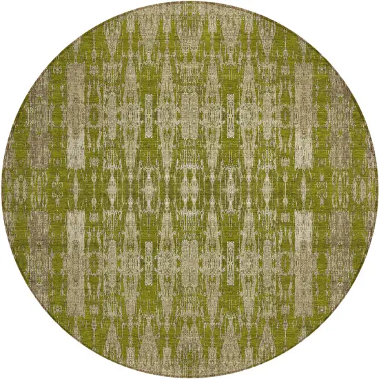 Olive Green Round Moroccan Washable Non Skid Indoor Outdoor Area Rug Photo 2