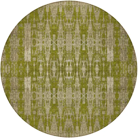 Olive Green Round Moroccan Washable Non Skid Indoor Outdoor Area Rug Photo 4