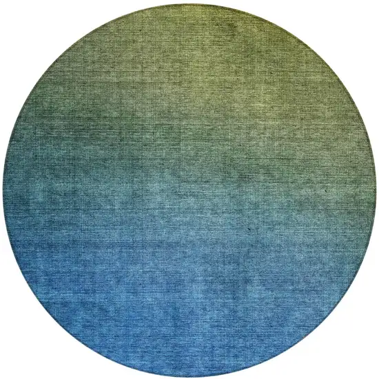 8' Olive Green Blue And Navy Blue Round Ombre Washable Indoor Outdoor Area Rug Photo 2