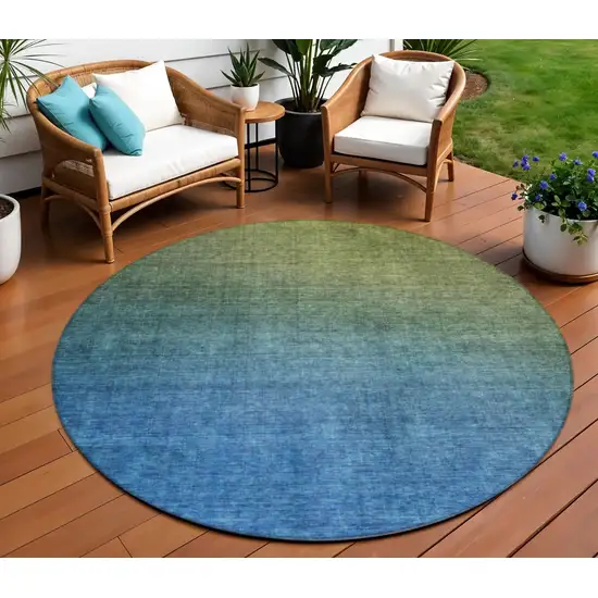 Olive Green Round Ombre Washable Non Skid Indoor Outdoor Area Rug Photo 1