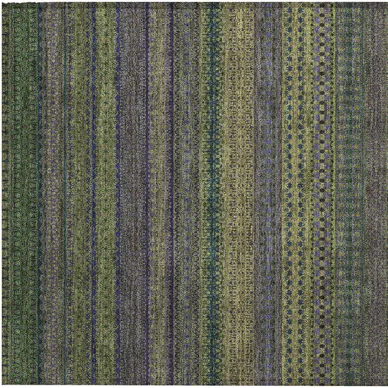 Olive Green Striped Washable Non Skid Indoor Outdoor Area Rug Photo 7