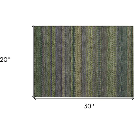 Olive Green Striped Washable Non Skid Indoor Outdoor Area Rug Photo 3