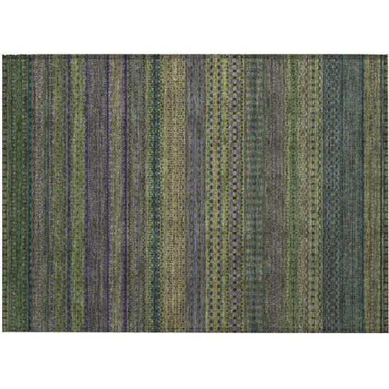 Olive Green Striped Washable Non Skid Indoor Outdoor Area Rug Photo 2